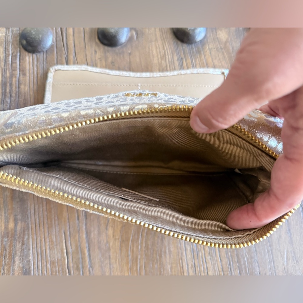 Lodis Metallic gold / silver leopard print, suede wristlet wallet - Picture 7 of 12